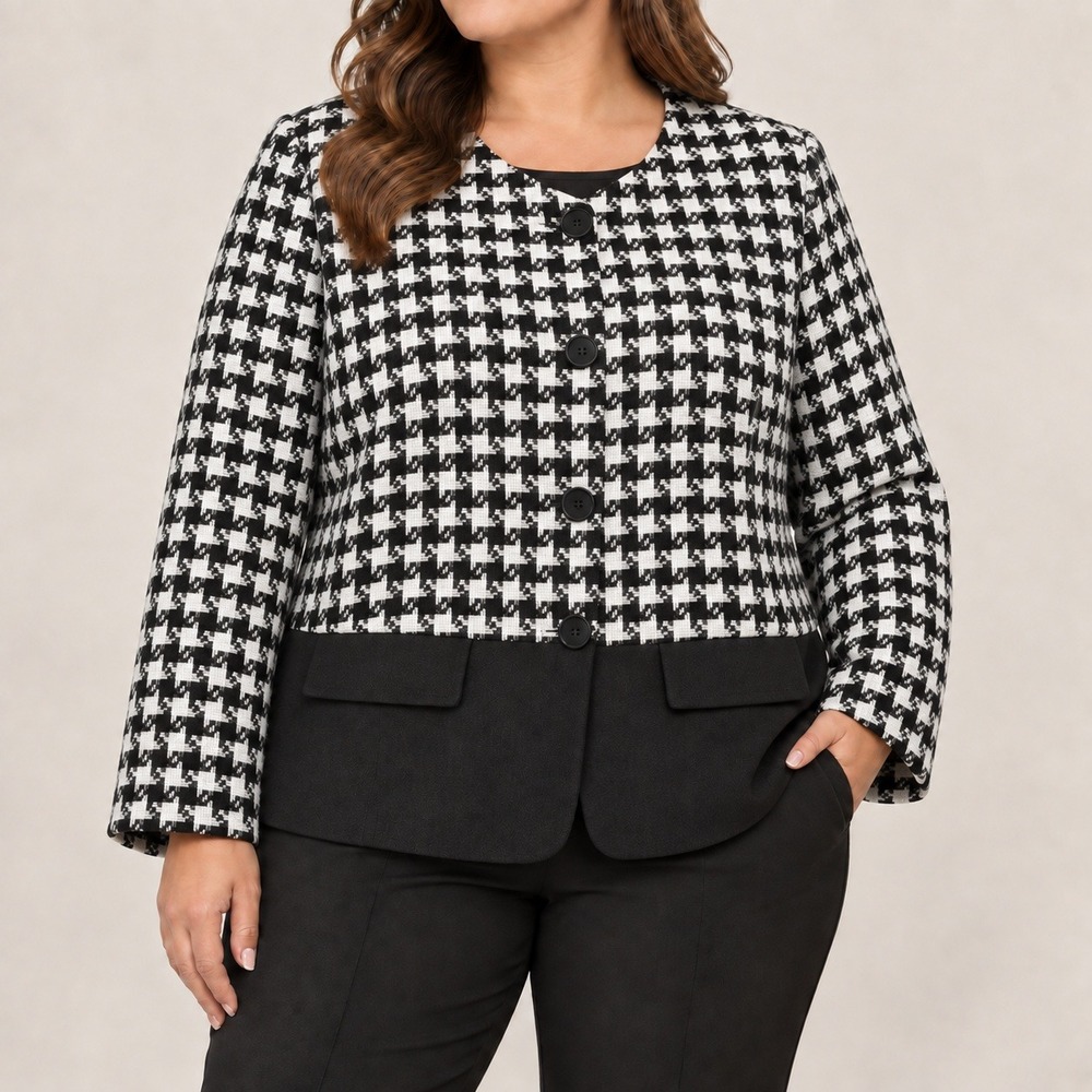 Talbots Houndstooth Jacket Black White Wool Blend Tweed PLUS 16W Workwear